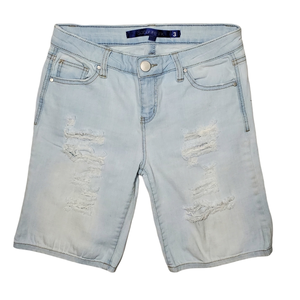 Sapphire Ink Distressed Bermuda Shorts Size 3